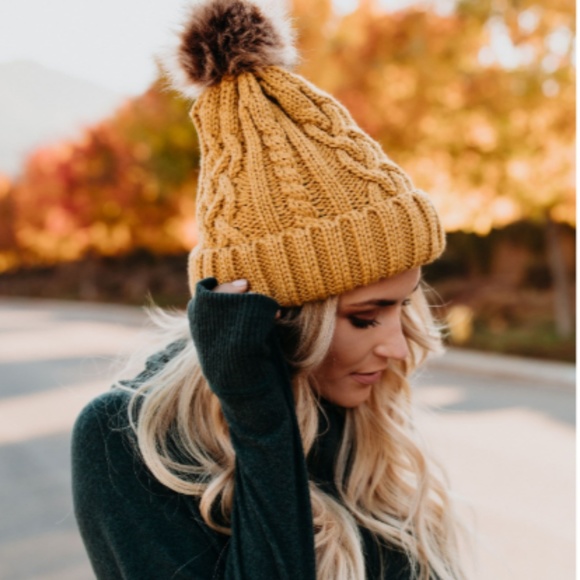 S. the Widow Accessories - Mustard Knit Pom Pom Beanie